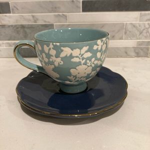 Threshold tea cup and saucer blue with white floral design